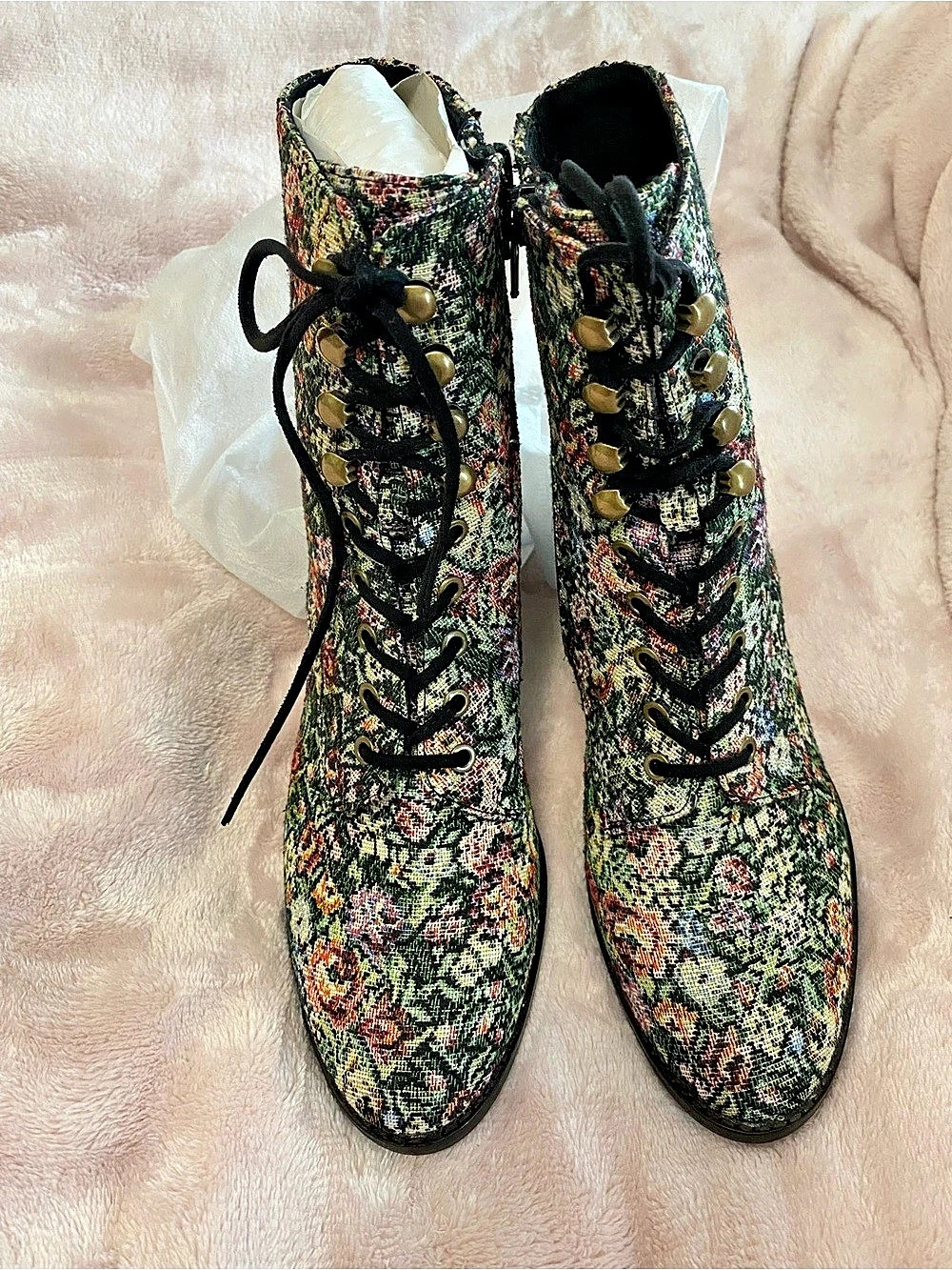 Jeffrey Campbell Archille Floral Heeled Boots Black & Green US 8.5
